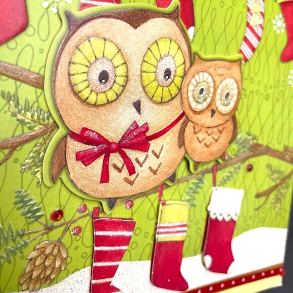 Set of 8 Vintage Paper Magic Group Owls & Stockings Pop-Up 3D Christmas Cards - Picture 5 of 9